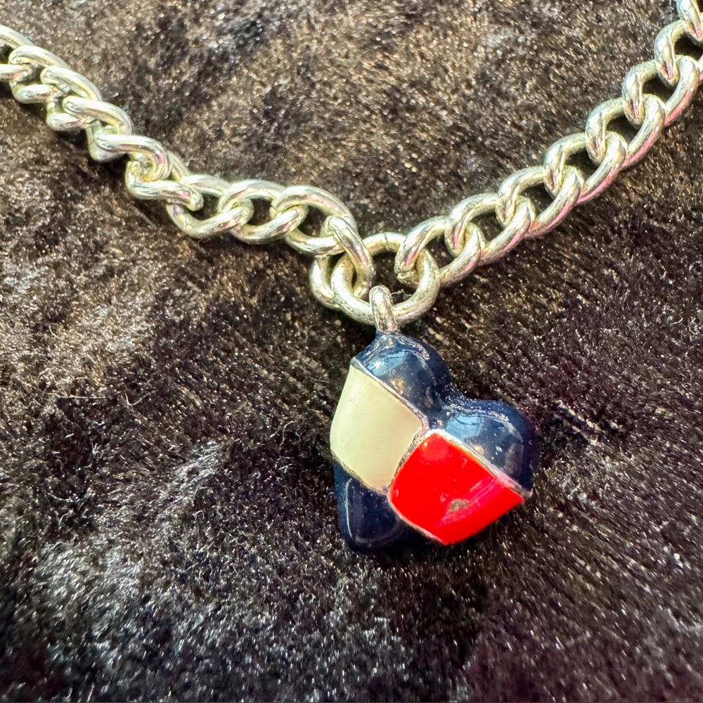 Silver Tone Toggle Clasp Chain with Enamel Heart